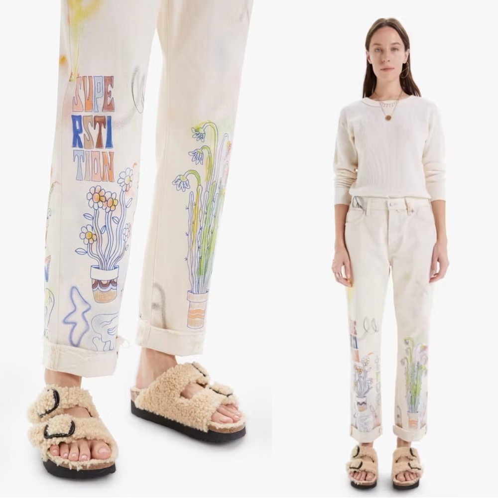 MOTHER • The Scrapper Cuff Ankle Fray in Superstition doodle graphic print art - Picture 5 of 16